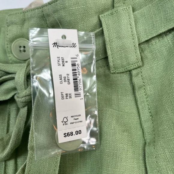 Madewell 100% Linen Paperbag Shorts Tie-Front Women's 6 Seedling Green NWT - Picture 7 of 7